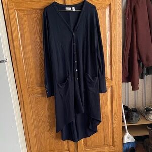 Black High Low Button-Up Knit Duster Cardigan LOGO Lori Goldstein Office Slouchy